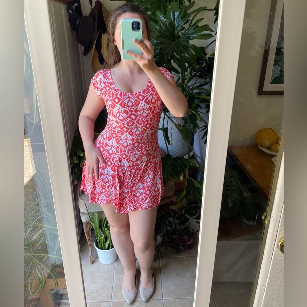 Orange and White Mini Dress with Graphic Print